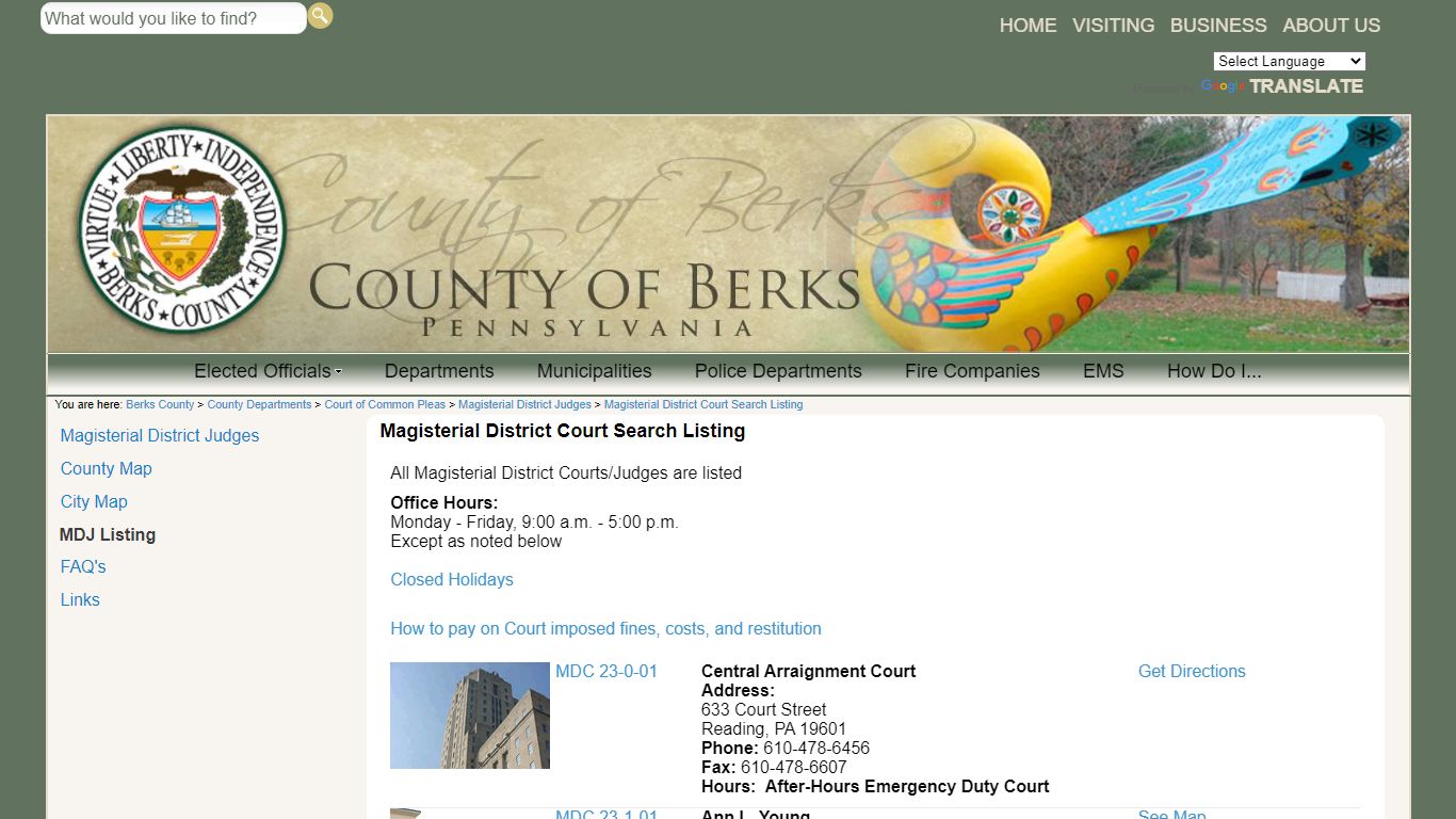 Magisterial District Court Search Listing - co.berks.pa.us
