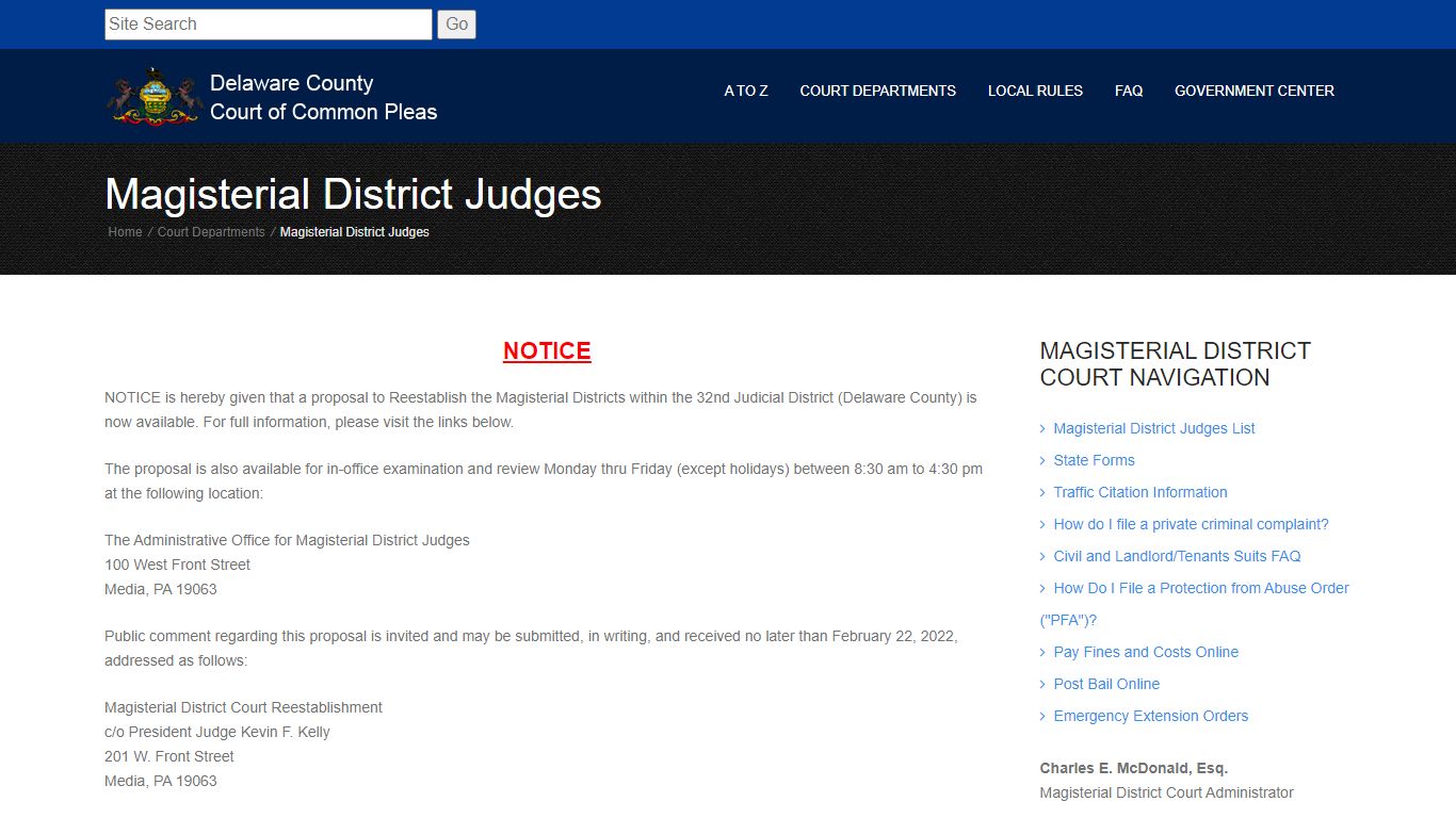 Magisterial District Judges - Delaware County Court of Common Pleas